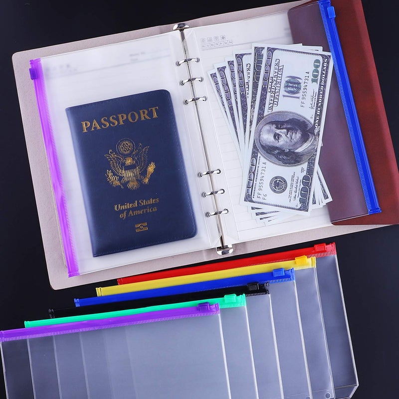 Antner 12PCS A5 Binder Pockets 6-Hole Budget Cash Envelopes for A5 6-Ring Binder, Multicolor Zipper Pouches for Planner Inserts, Money Organizer Bags Savings Challenge Envelopes for Cash Stuffing - Image 4